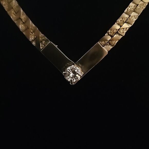 Vintage Women's Gold Plated Necklace With White Stone, Clasp Closure 9" - Picture 5 of 16